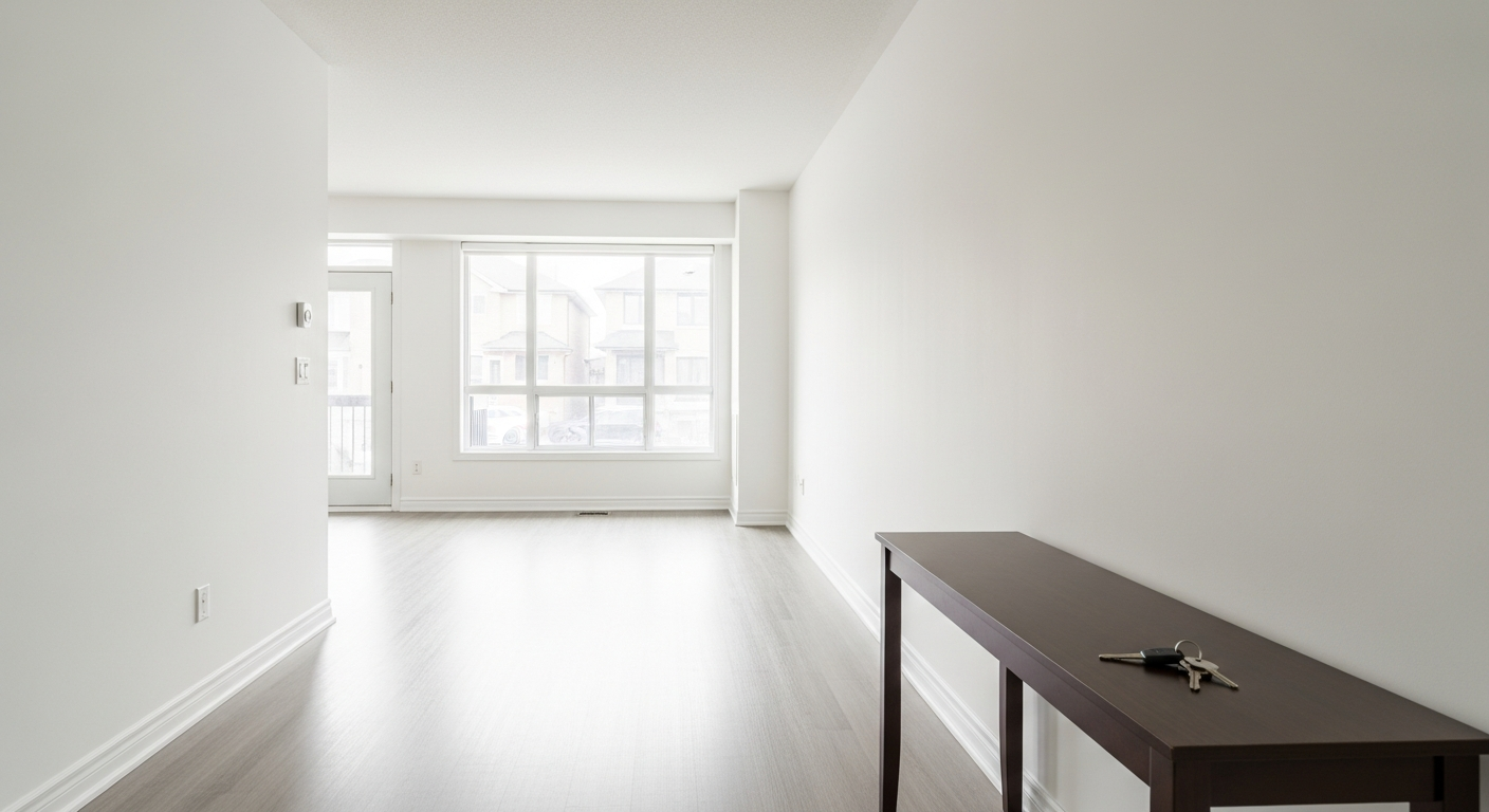 Wide-angle empty staged Toronto interior with house keys only &mdash; National Home Realty